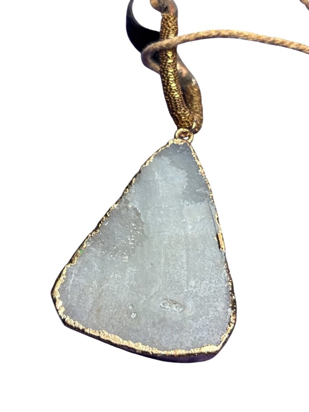Anthropologie Serefina Clear Quartz Druzy Pendant Necklace Fabric Jute Cord Knot - Picture 3 of 4